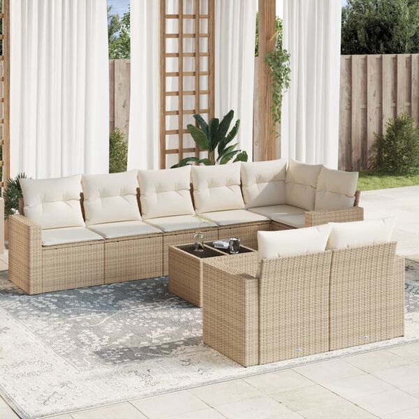 vidaXL Set de sof&aacute;s de jard&iacute;n 9 pzas con cojines rat&aacute;n sint&eacute;tico beige