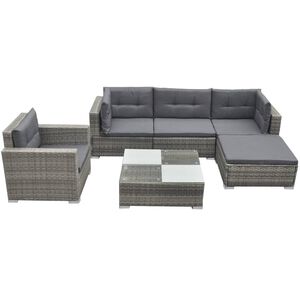 vidaXL Set de muebles de jardín 6 pzas y cojines ratán sintético gris