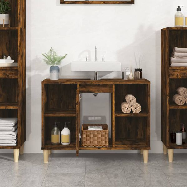 vidaXL Armario de lavabo madera contrachapada roble ahumado 80x33x60cm