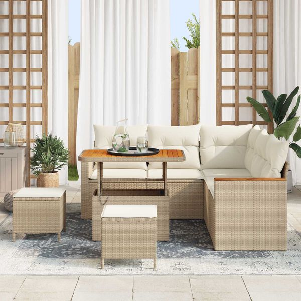 vidaXL Conjunto de sof&aacute;s de jard&iacute;n 8 pcs Beige rat&aacute;n sint&eacute;tico