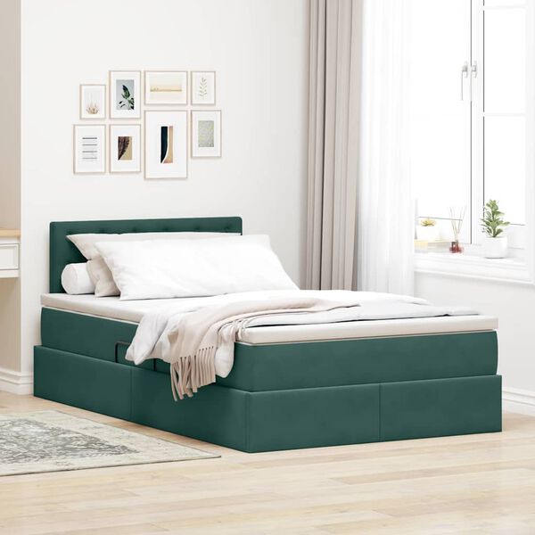 vidaXL Cama con almacenamiento Verde oscuro 120 x 200 cm Terciopelo