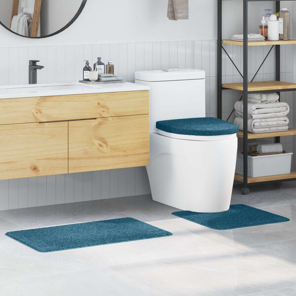 vidaXL Conjunto de alfombra de ba&ntilde;o antideslizante 3 pcs Azul PP