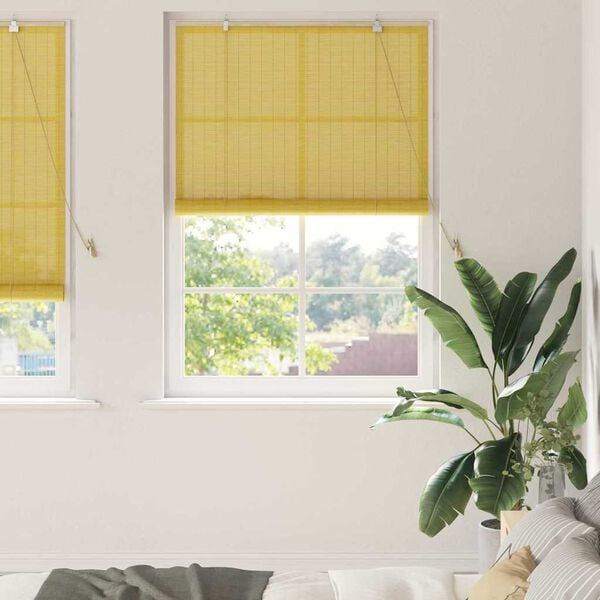 vidaXL Estor enrollable con cortinas Amarillo 110 x 220 cm Bamb&uacute;