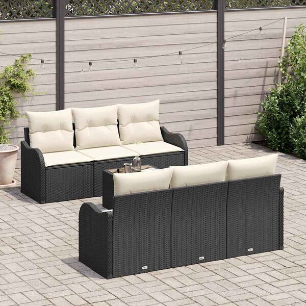 vidaXL Conjunto de sof&aacute; de jard&iacute;n con coj&iacute;n Manual 7 pcs Negro y crema
