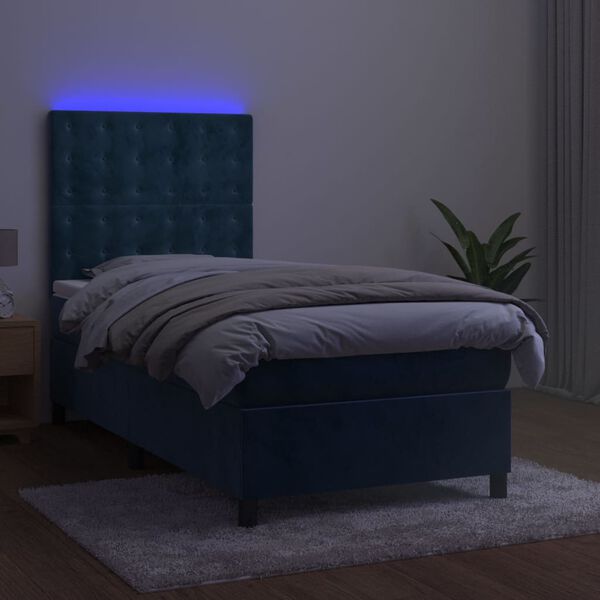 vidaXL Cama box spring colch&oacute;n y LED terciopelo azul oscuro 90x200 cm