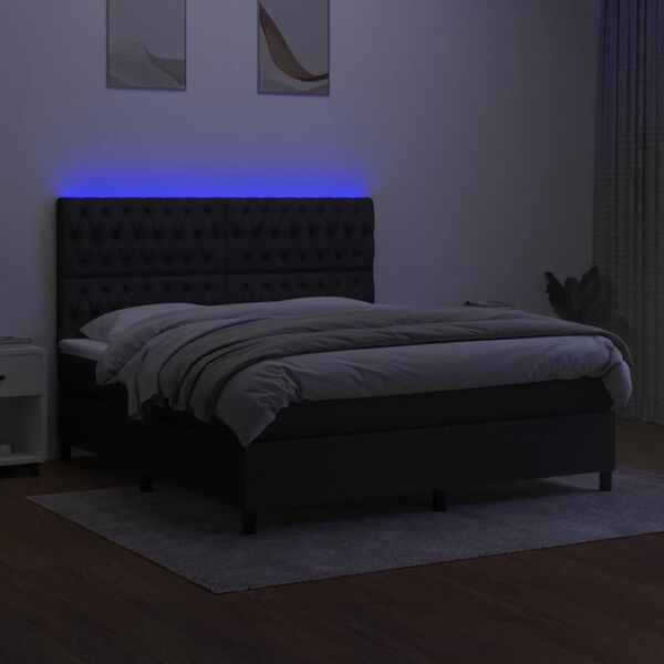 vidaXL Cama box spring colch&oacute;n y luces LED tela negro 160x200 cm