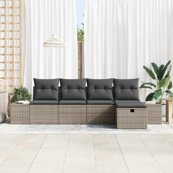 vidaXL Conjunto de sof&aacute;s de jard&iacute;n 5 pcs Gris rat&aacute;n sint&eacute;tico