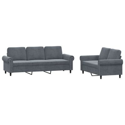 vidaXL Juego de sofás con cojines 2 piezas terciopelo gris oscuro