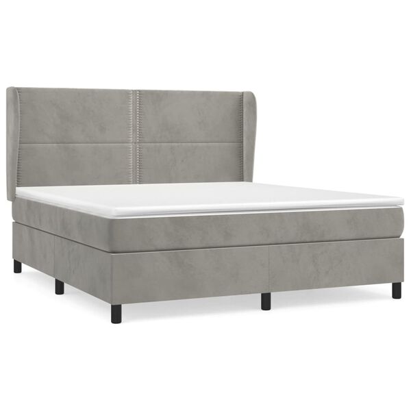 vidaXL Cama box spring con colch&oacute;n terciopelo gris claro 180x200 cm