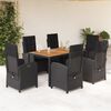 vidaXL Set de comedor de jard&iacute;n 7 pzas y cojines rat&aacute;n sint&eacute;tico negro