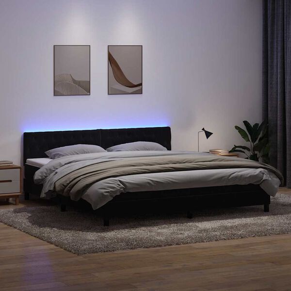 vidaXL Cama box spring con colch&oacute;n y LED terciopelo negro 180x210 cm
