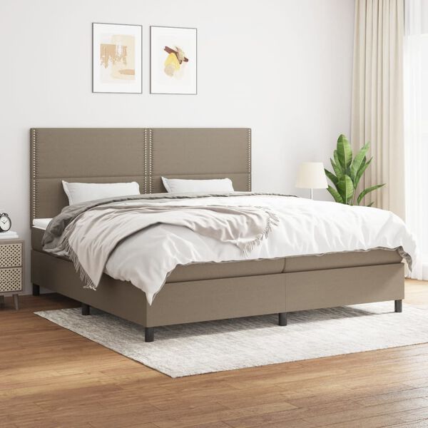 vidaXL Cama box spring con colch&oacute;n tela gris taupe 200x200 cm