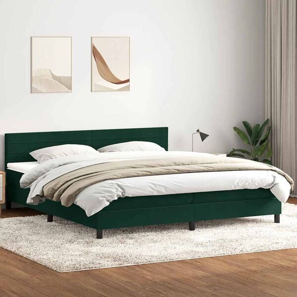 vidaXL Cama box spring con colch&oacute;n y LED terciopelo verde oscuro 180x220 cm