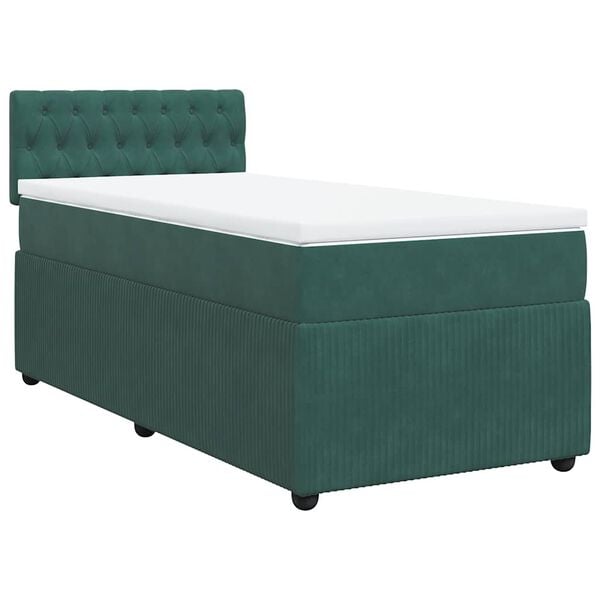 vidaXL Cama box spring con colch&oacute;n terciopelo verde oscuro 80x200 cm