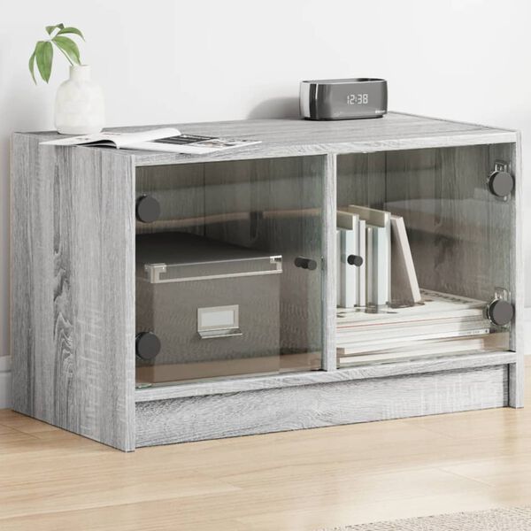vidaXL Mueble de TV con puertas de vidrio gris Sonoma 68x37x42 cm