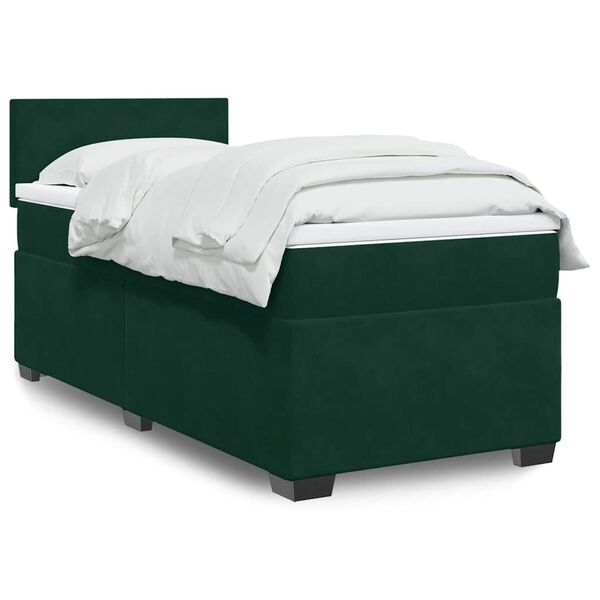 vidaXL Cama box spring con colch&oacute;n terciopelo verde oscuro 90x190 cm