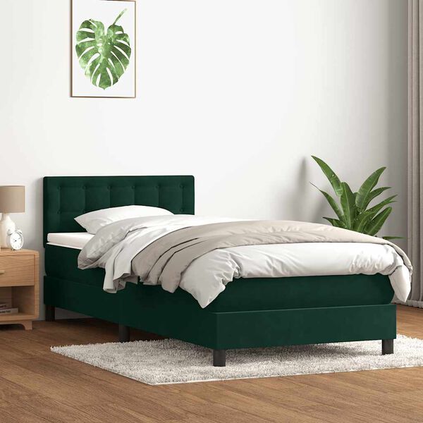 vidaXL Cama box spring con colch&oacute;n terciopelo verde oscuro 80x220 cm