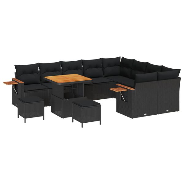 vidaXL Conjunto de sof&aacute;s de jard&iacute;n 13 pcs Negro rat&aacute;n sint&eacute;tico