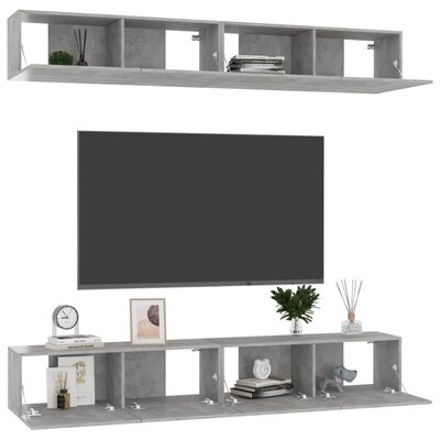 vidaXL Muebles para TV 4 uds aglomerado gris hormigón 100x30x30 cm
