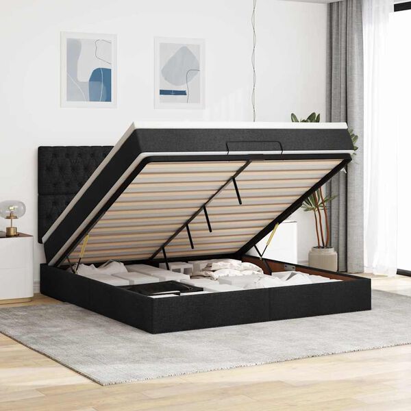 vidaXL Estructura de cama otomana con colchón tela negra 180x200cm