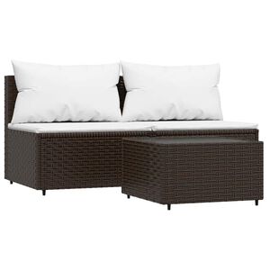 vidaXL Set muebles de jard&iacute;n 3 piezas y cojines rat&aacute;n sint&eacute;tico marr&oacute;n