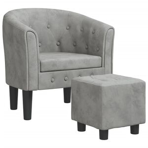 vidaXL Sill&oacute;n con taburete terciopelo gris claro