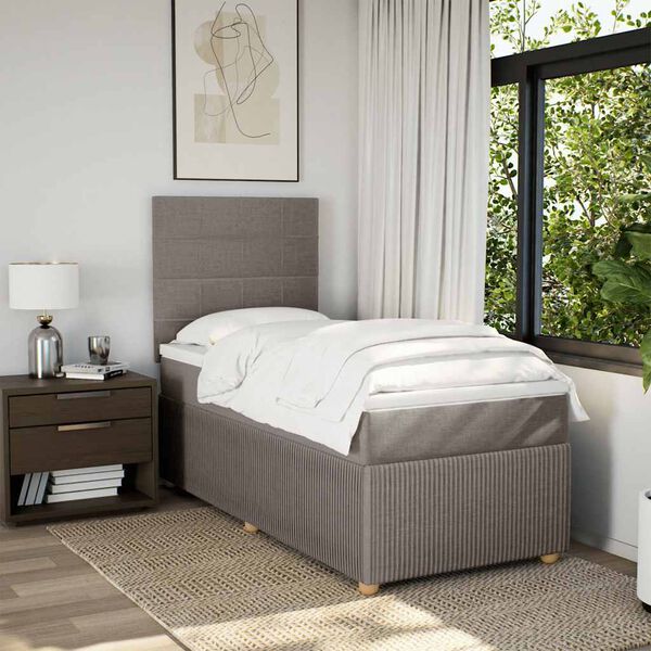 vidaXL Cama box spring con colch&oacute;n tela gris taupe 90x190 cm
