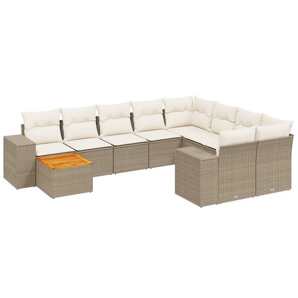 vidaXL Set de sof&aacute;s de jard&iacute;n 11pzas con cojines rat&aacute;n sint&eacute;tico beige