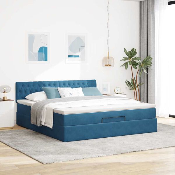 vidaXL Estructura de cama otomana colch&oacute;n azul oscuro 180x200 cm