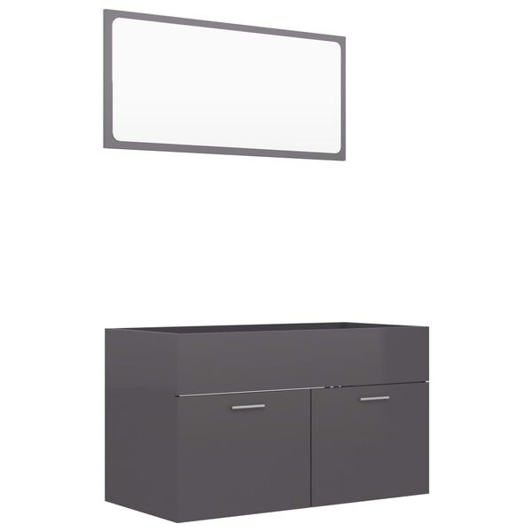 vidaXL Set muebles de ba&ntilde;o 2 piezas madera contrachapada gris brillo