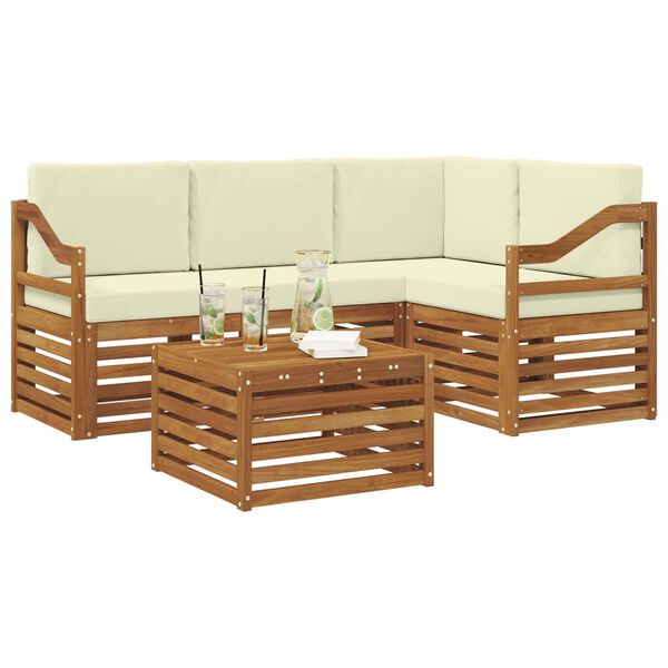 vidaXL Juegos de muebles 5 pcs Natural y Crema Madera de ingenier&iacute;a