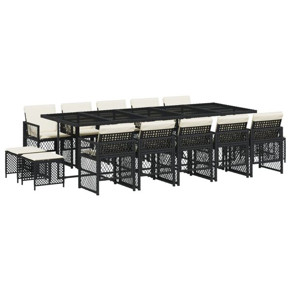 vidaXL Set comedor de jard&iacute;n con cojines 15 pzas rat&aacute;n sint&eacute;tico negro