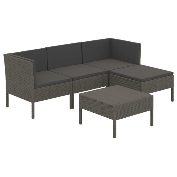 vidaXL Set de muebles de jardín 5 pzas y cojines ratán sintético gris
