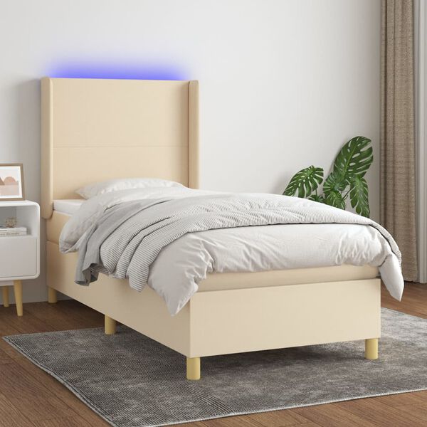 vidaXL Cama box spring colch&oacute;n y luces LED tela crema 80x200 cm