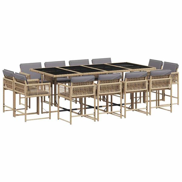 vidaXL Set comedor de jard&iacute;n con cojines 13 pzas rat&aacute;n sint&eacute;tico beige