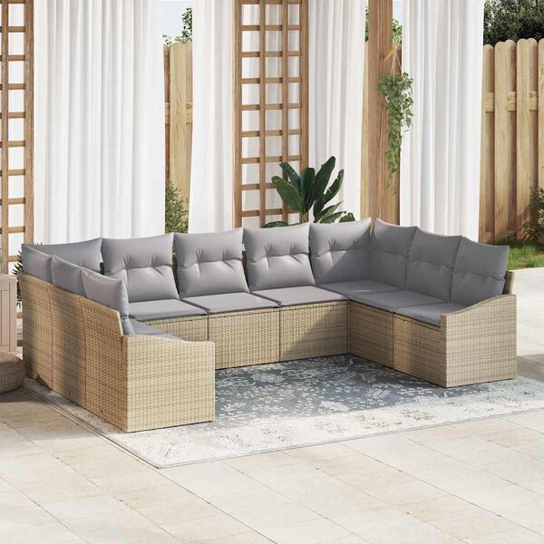 vidaXL Conjunto de sofá de jardín con cojín 9 pcs Beige y Gris Claro