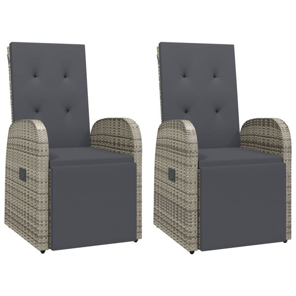vidaXL Sillones de jard&iacute;n reclinables con cojines 2 uds rat&aacute;n PE gris