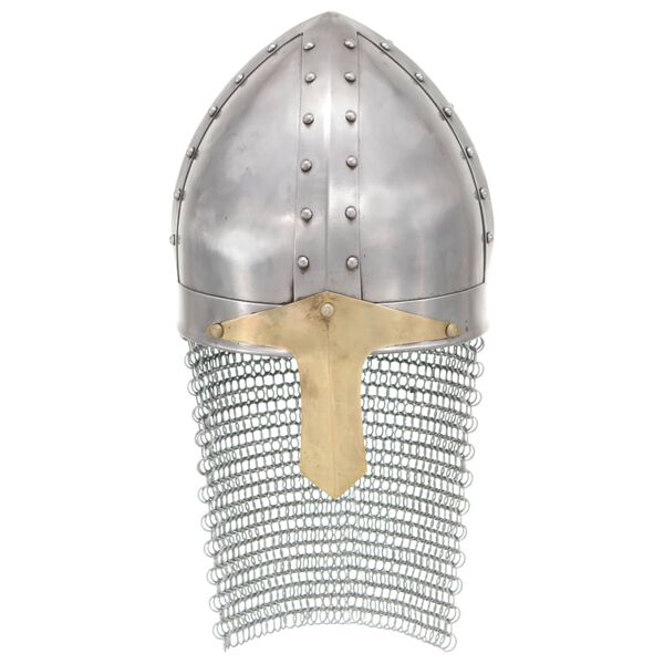 vidaXL R&eacute;plica casco de caballero cruzado antiguo LARP acero plateado