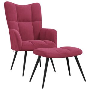 vidaXL Sill&oacute;n de relax con taburete terciopelo rojo tinto