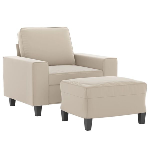 vidaXL Sill&oacute;n con taburete tela de microfibra crema 60 cm
