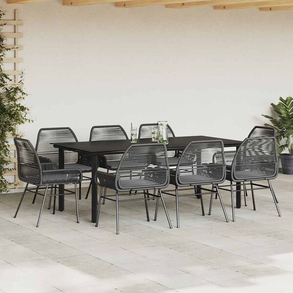vidaXL Set de comedor jard&iacute;n 9 piezas cojines rat&aacute;n polivin&iacute;lico negro