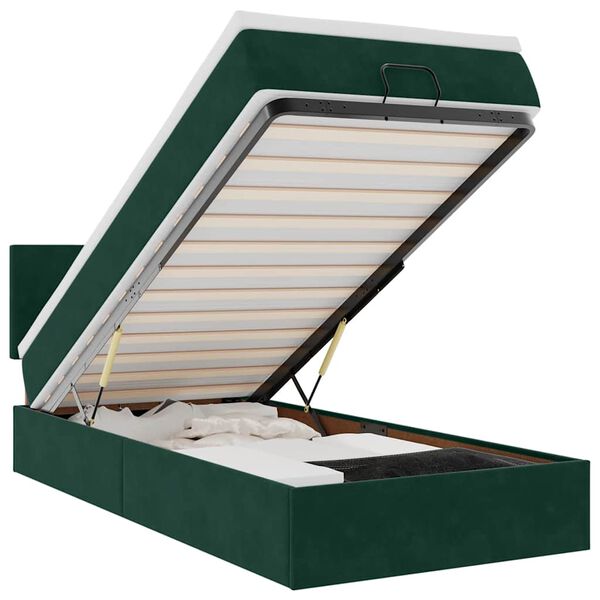 vidaXL Cama otomana con colch&oacute;n y LED terciopelo verde oscuro 80x200cm