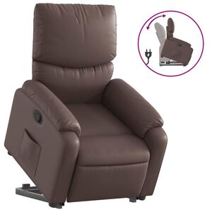 vidaXL Sill&oacute;n reclinable elevable cuero sint&eacute;tico marr&oacute;n