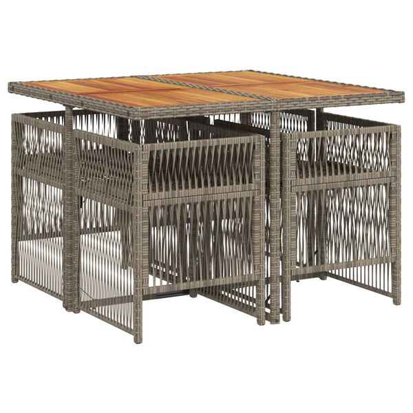vidaXL Set comedor de jard&iacute;n 5 piezas con cojines rat&aacute;n sint&eacute;tico gris