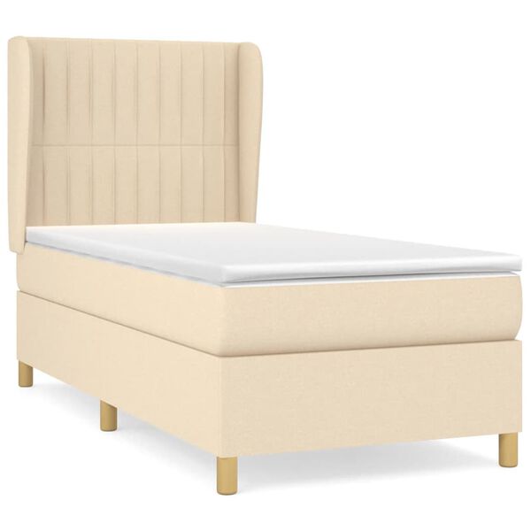 vidaXL Cama box spring con colch&oacute;n tela color crema 100x200 cm
