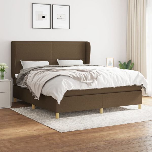 vidaXL Cama box spring con colch&oacute;n tela marr&oacute;n oscuro 180x200 cm