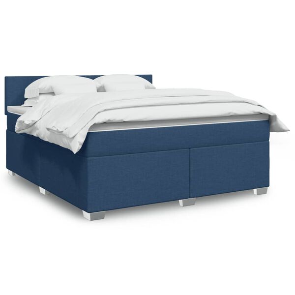 vidaXL Cama box spring con colch&oacute;n tela azul 180x200 cm