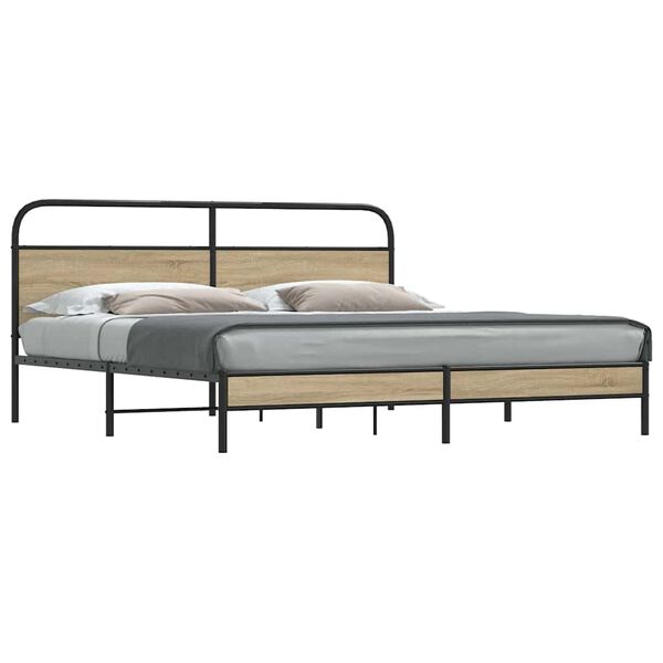 vidaXL Estructura de cama sin colch&oacute;n metal roble ahumado 180x200 cm
