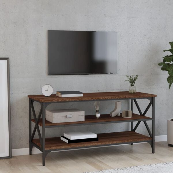 vidaXL Mueble para TV madera contrachapada marr&oacute;n roble 100x40x50 cm