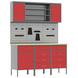 vidaXL Armario de trabajo con caj&oacute;n con estante 7 uds. Rojo y Gris